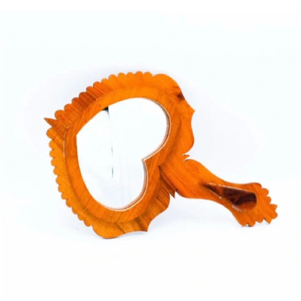 Heart-Shaped Wooden Hand Mirror